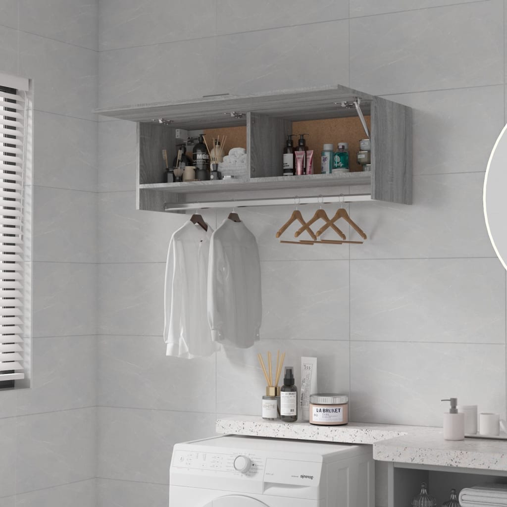 Garderobeskab 100x32,5x35 cm konstrueret træ grå sonoma-eg - number 7.