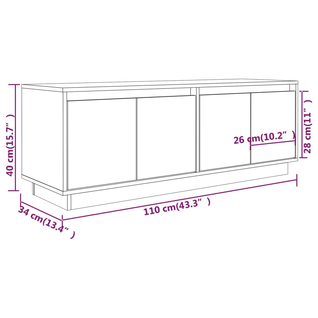 Tv-bord 110x34x40 cm massiv furu - number 9.