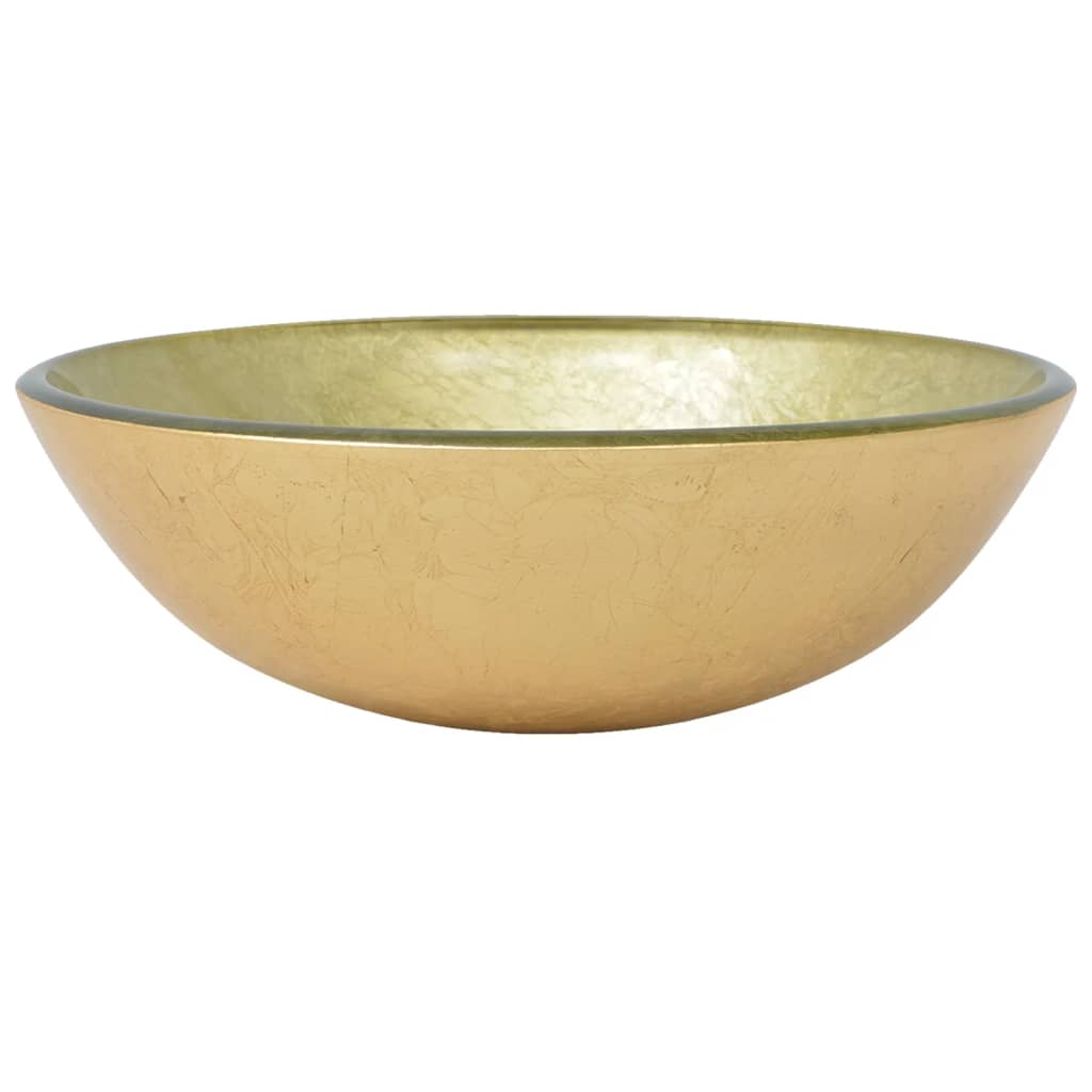 Badrumshandfat med kran och avloppsventil härdat glas - guld, svart kran - number 7.