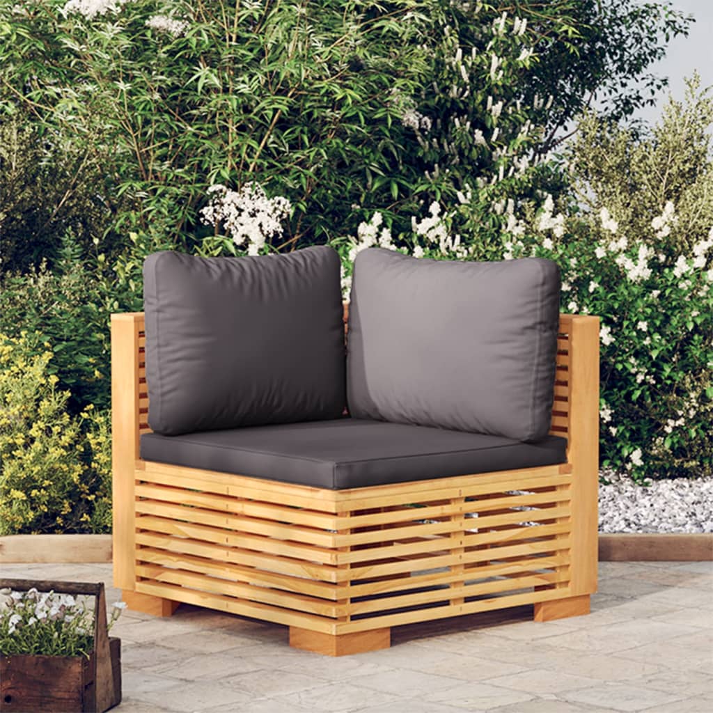 Hjørnemodul til havesofa med hynder massivt teak - mørkegrå, 1, hjørnesofa - number 1.