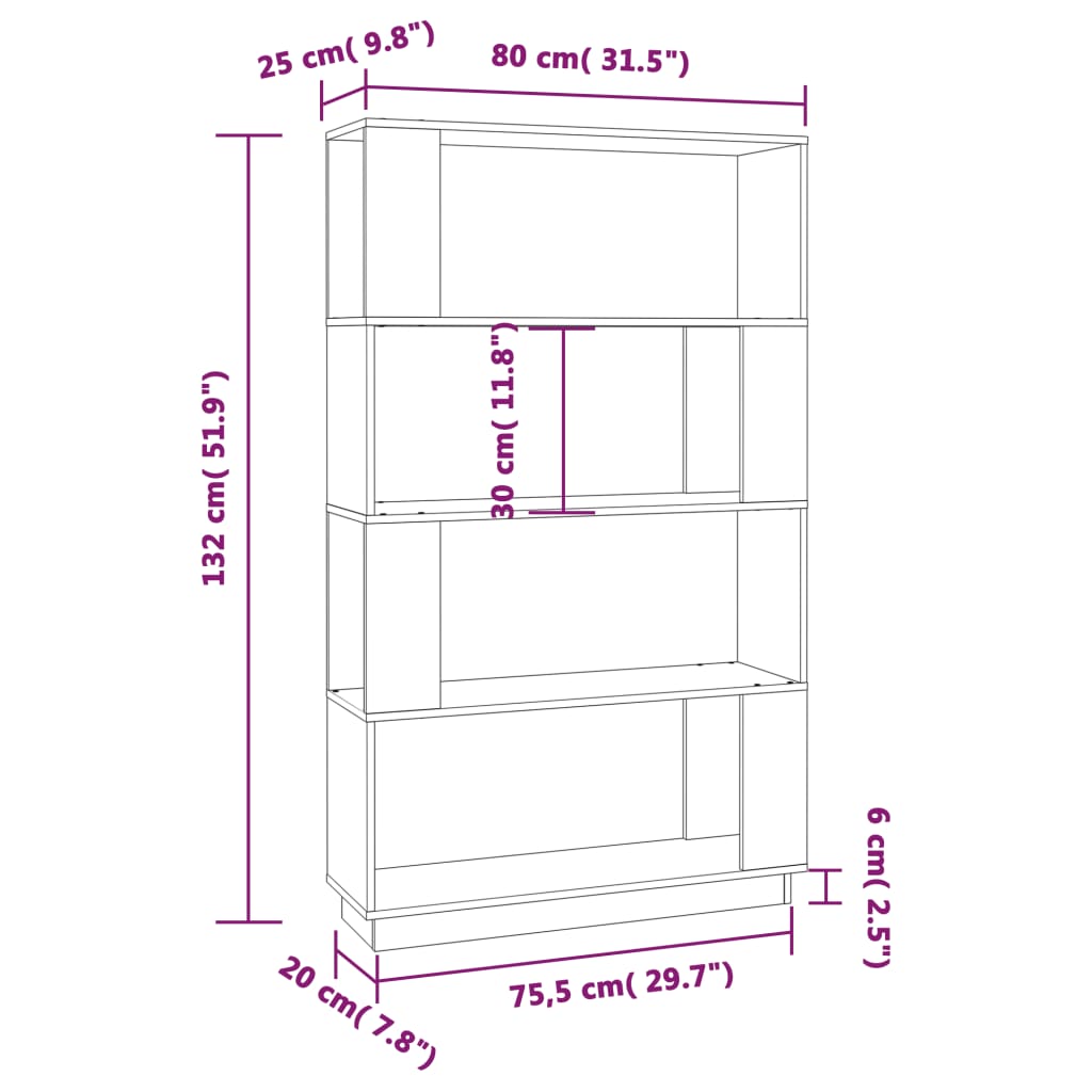 Bookshelf/room divider 80x25x132 cm solid pine - black, 1 - number 8.