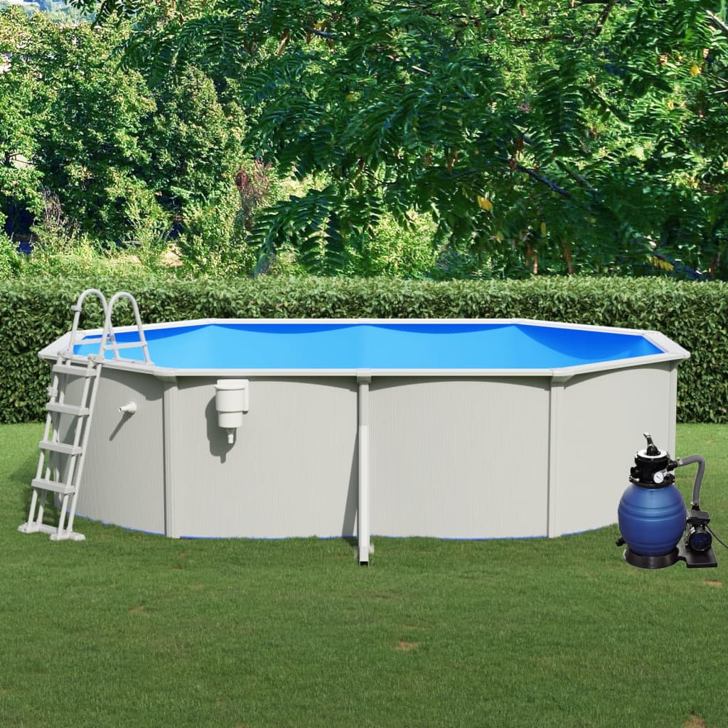 Swimmingpool med sandfilterpumpe og stige - 490 x 360 x 120 cm, pool + stige + pumpe - number 1.