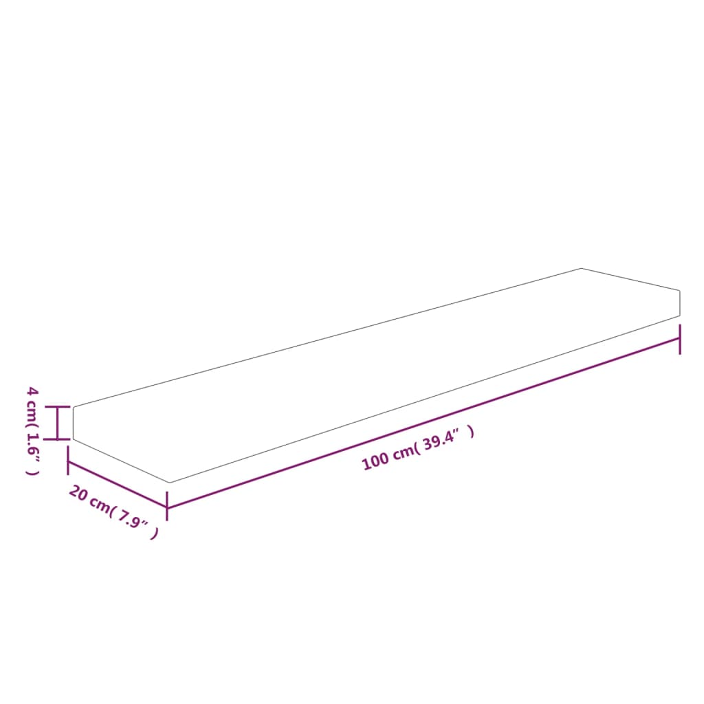 Hylleplate ubehandlet massiv eik - 100 x 20 x 4 cm, 1 - number 4.