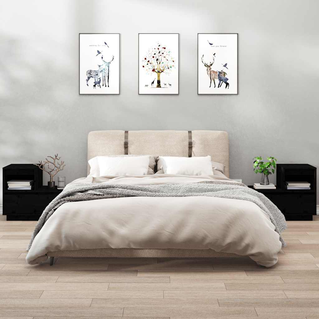 Nattbord stk. 60x34x51 cm massiv furu - svart, 2 - number 1.