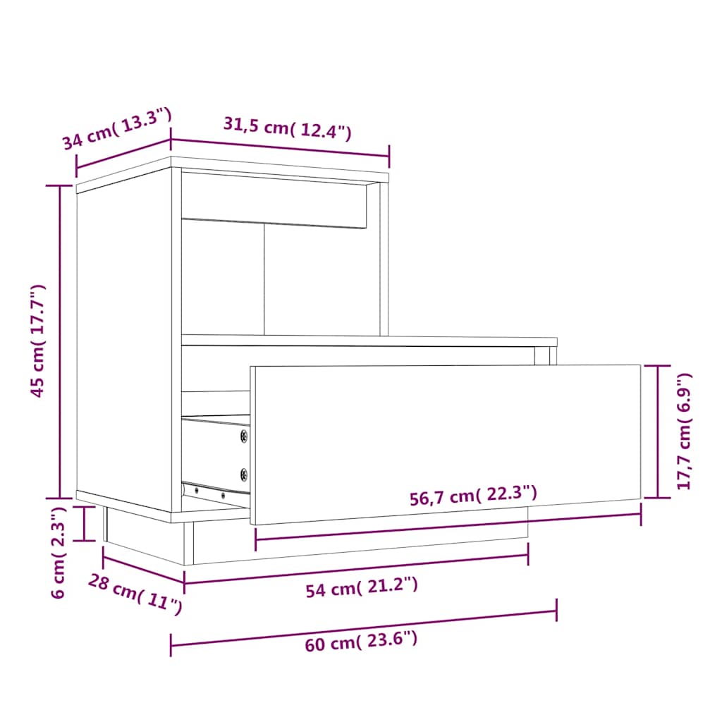 Noćni ormarić 60x34x51 cm puni bor - bijeli, 1 - number 11.