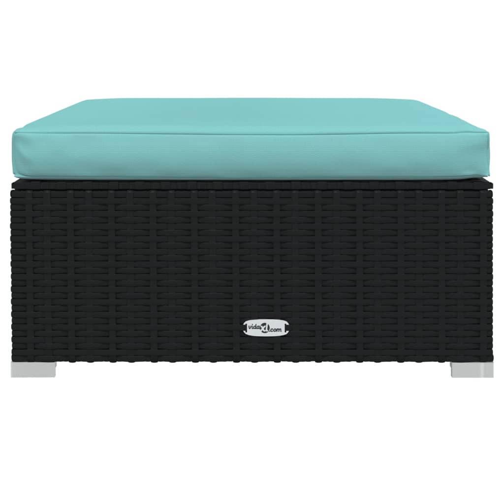 Hagesalongsett 9 deler med puter polyrattan sort - svart og aquablå, ooo 3, 2x hjørnedel + 5x midtdel + 2x fotskammel, 1 - number 8.