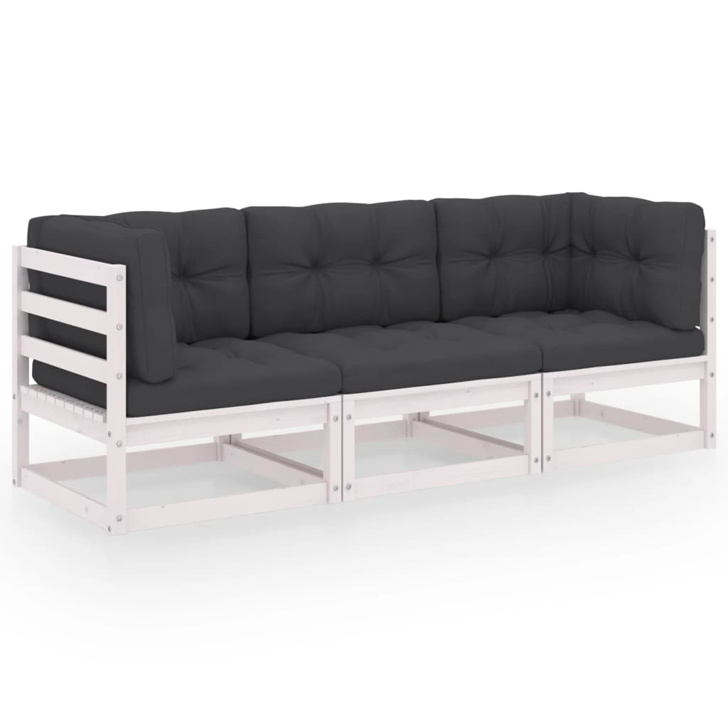 3-personers sofa med hynder massivt fyrretræ - hvid, 1, ja - number 1.