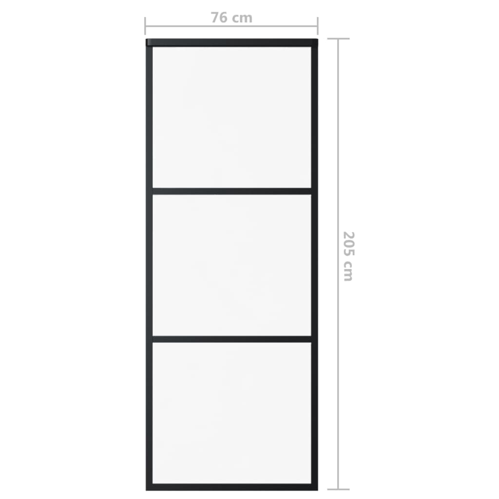 Skydedør sikkerhedsglas og aluminium sort - 76 x 205 cm, 1, 2 horisontale stænger - number 5.