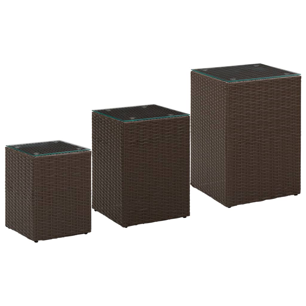 Sideborde med glastop 3 stk. polyrattan brun - number 1.