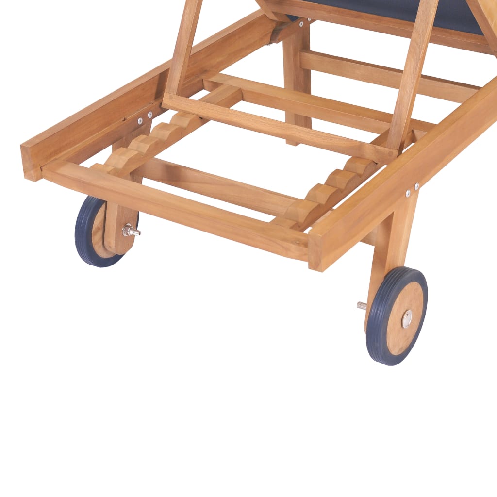 Foldbare liggestole m. hjul 2 stk. massivt teaktræ og textilene - number 9.