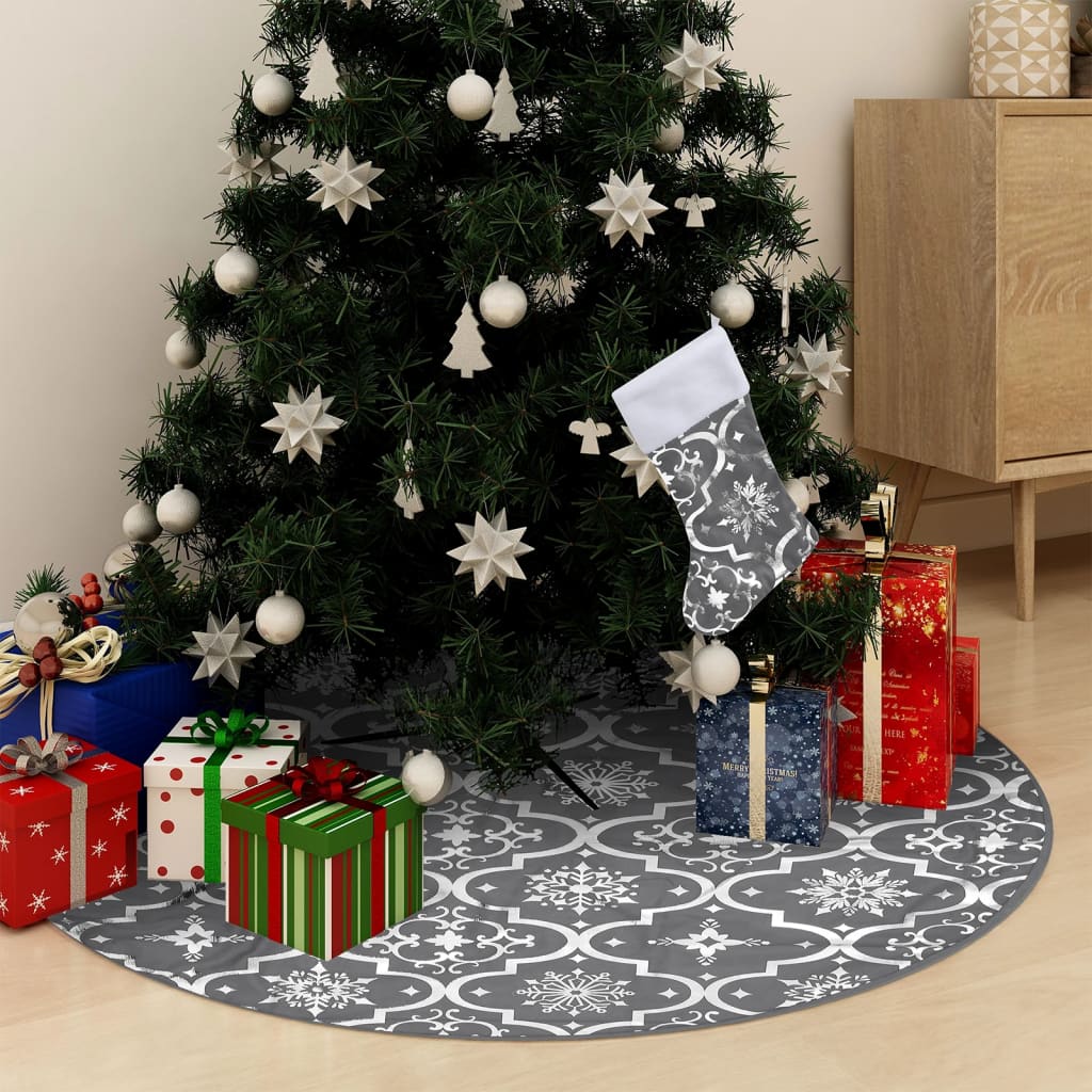 Luxurious christmas tree foot cover with christmas stocking fabric - grey, 90 cm, 1 - number 1.