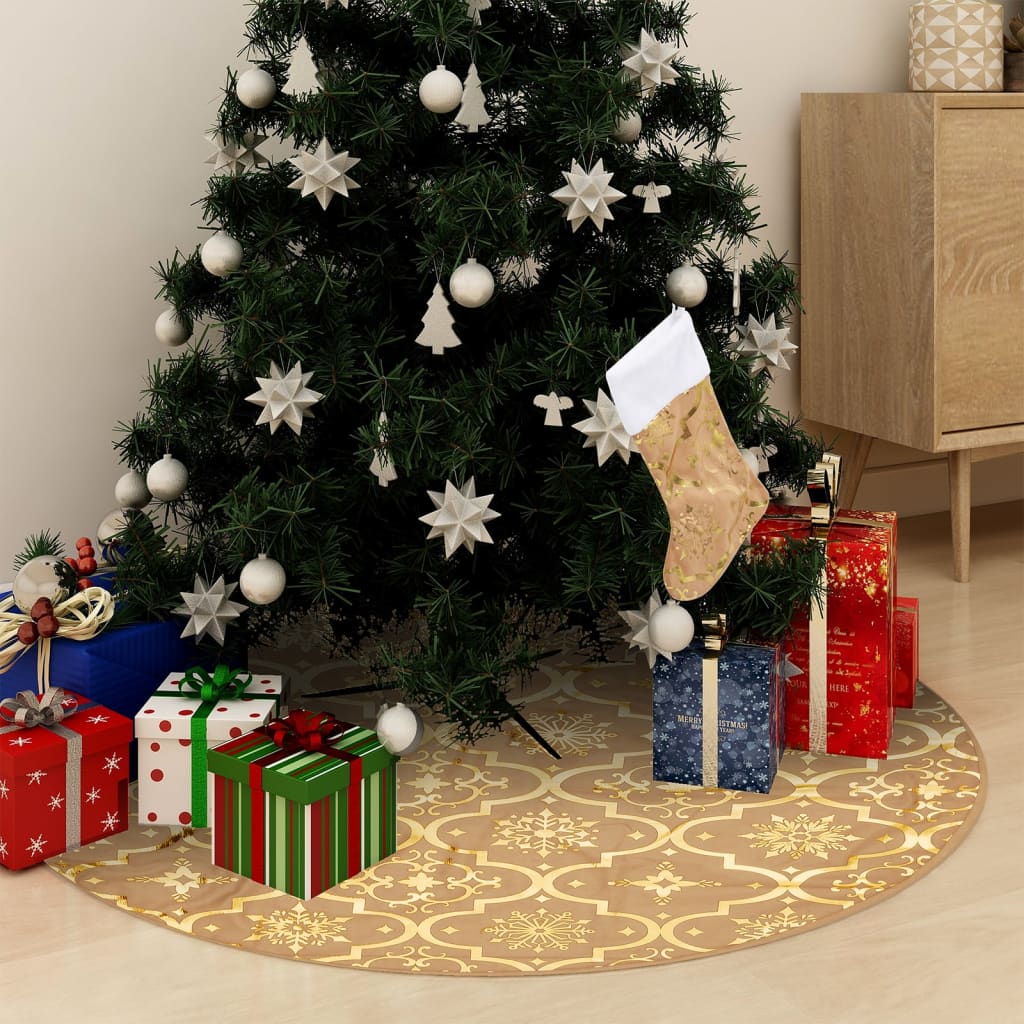 Luxurious christmas tree foot cover with christmas stocking fabric - yellow, 90 cm, 1 - number 1.