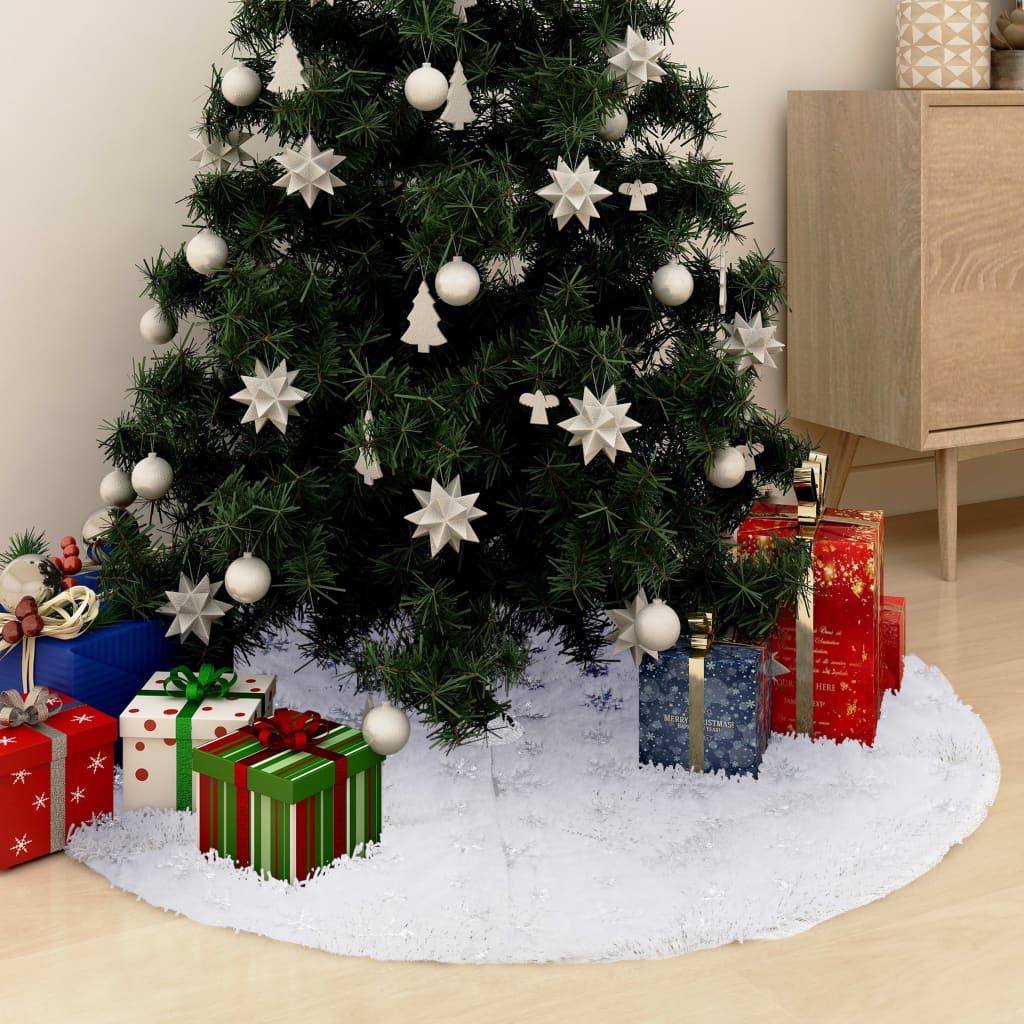 Luxurious cover for christmas tree base artificial fur white - number 1.