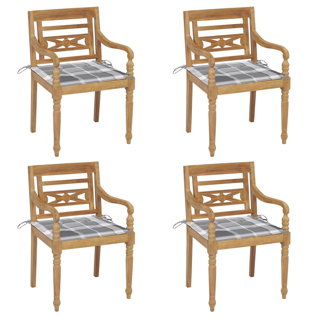 Sedie batavia con cuscini pz. teak massello - grigio a scacchi, 4, 1 - number 1.