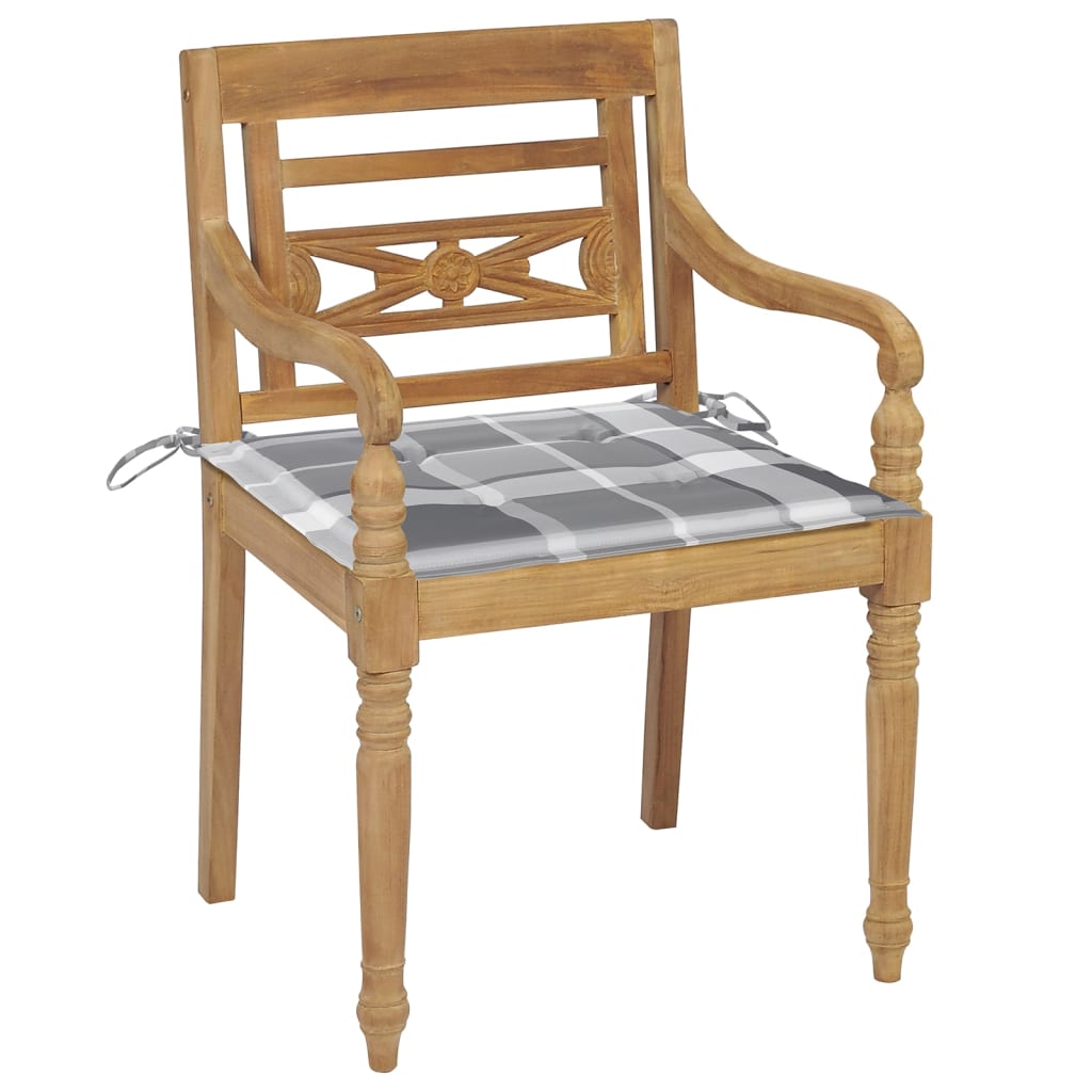 Sedie batavia con cuscini pz. teak massello - grigio a scacchi, 4, 1 - number 2.