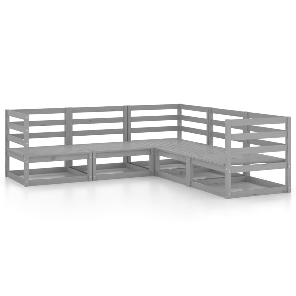 Loungesæt til haven 5 dele massivt fyrretræ - grå, nej, 1-1 - number 2.