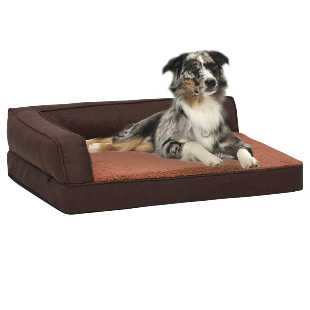 Lit ergonomique pour chien aspect lin polaire - marron, 60 x 42 cm - number 1.