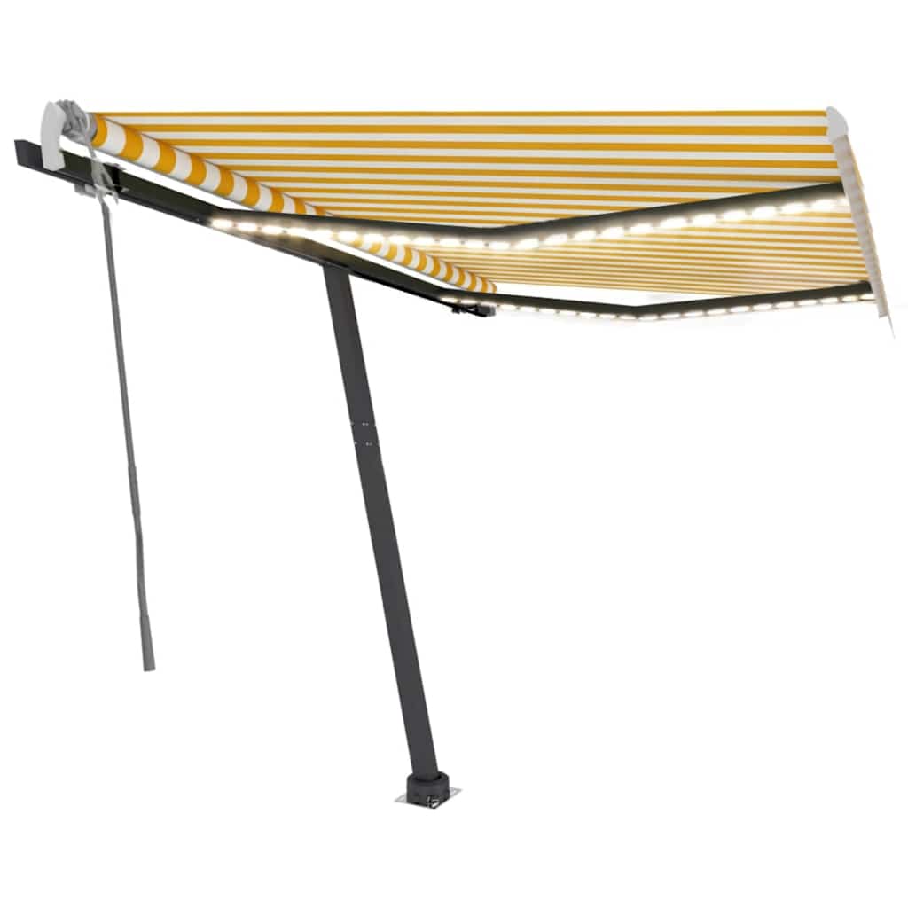 Markise m. led-lys 350x250 cm manuel betjening gul og hvid - number 2.