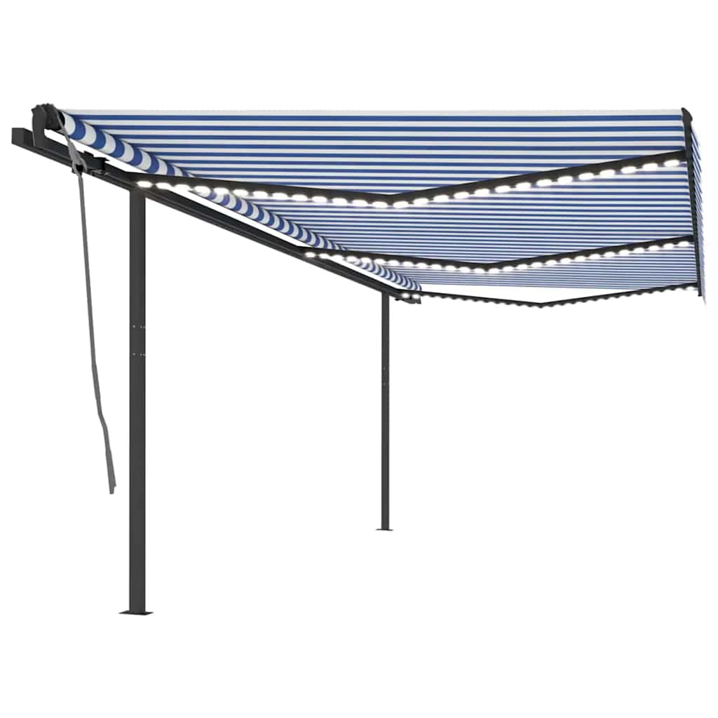 Awning with links + automatic wind sensor - blue and white, 4.5 x 3 m, 1 - number 1.