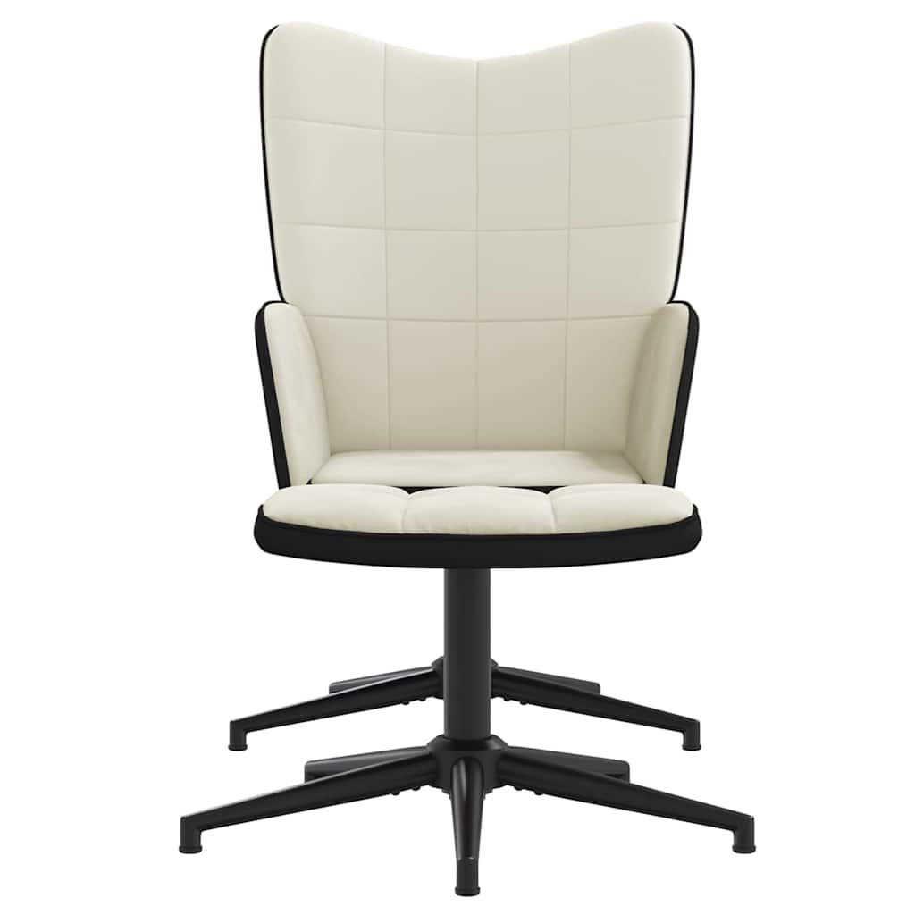 Lenestol med fotskammel fløyel og pvc kremfarget - number 3.