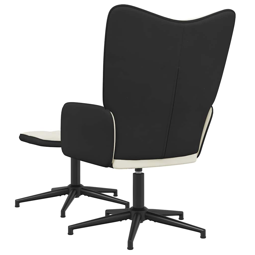 Lenestol med fotskammel fløyel og pvc kremfarget - number 5.