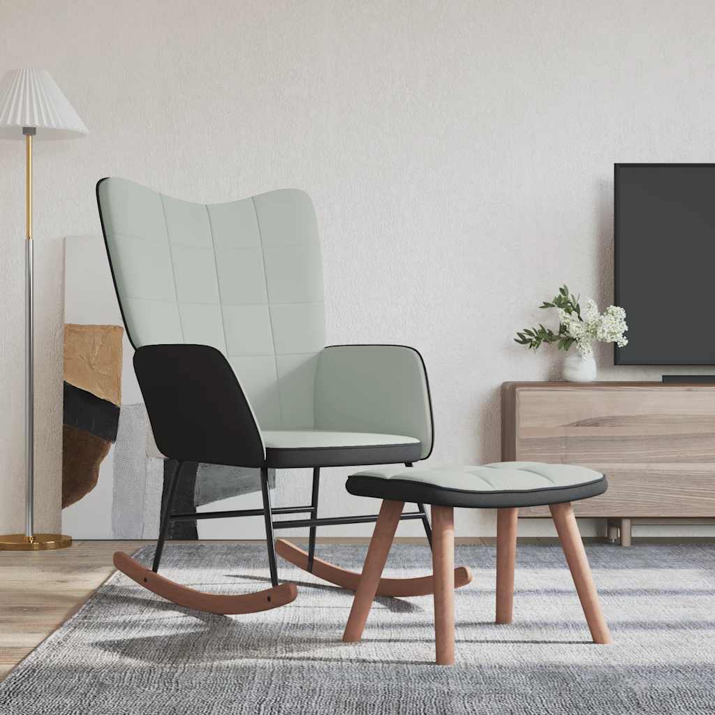 Gyngestol med fodskammel fløjl og pvc lysegrå - number 1.