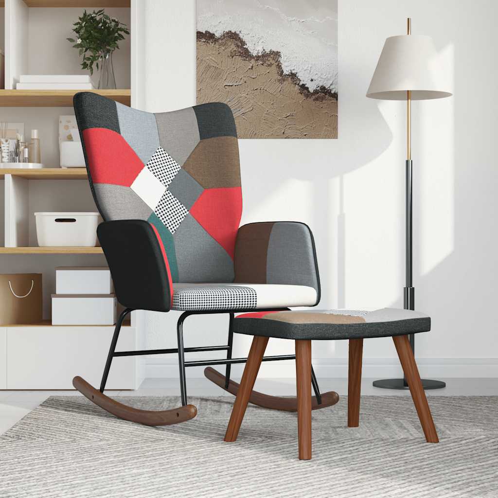 Gyngestol med fotskammel patchworkstoff - number 2.