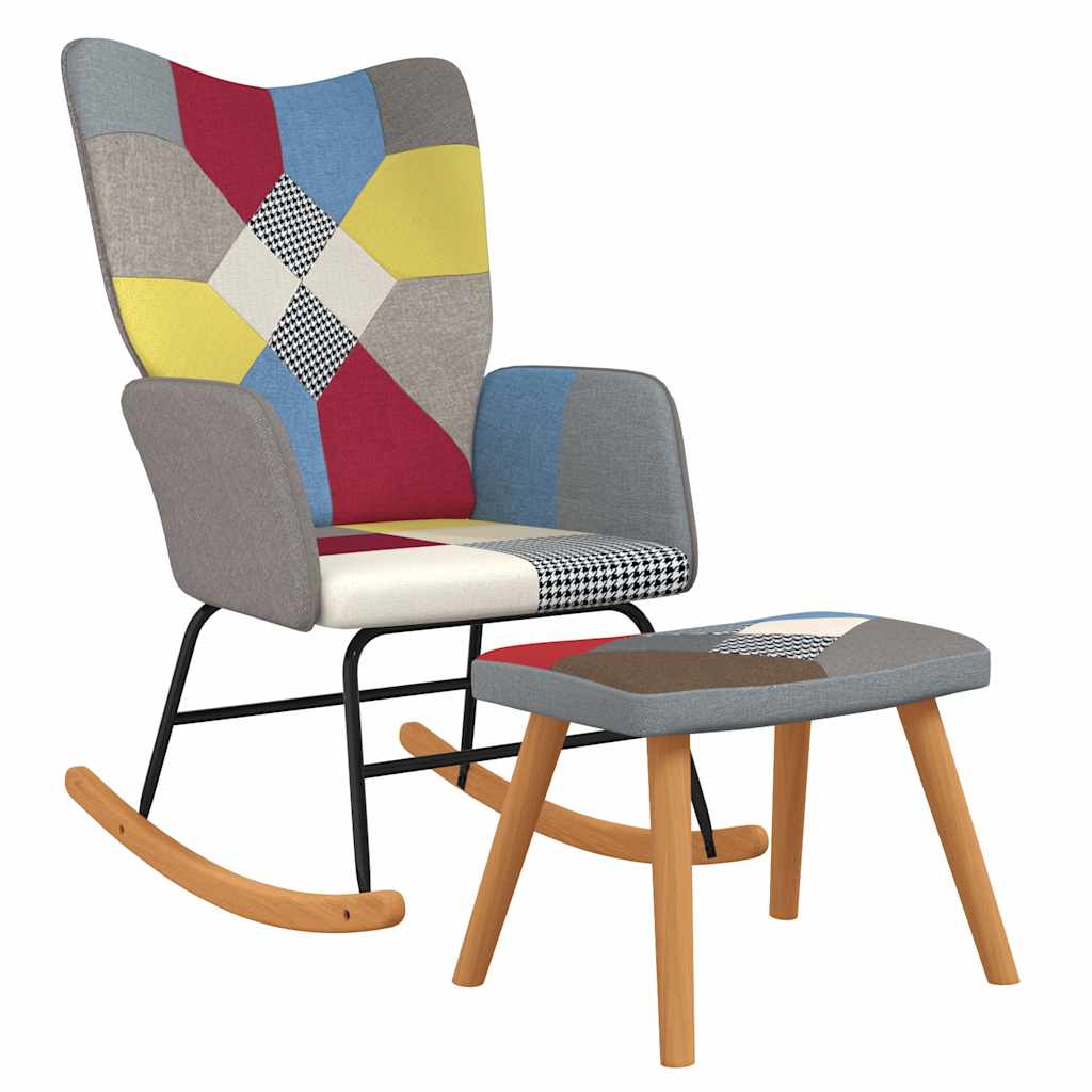 Gyngestol med fodskammel patchworkstof - number 2.