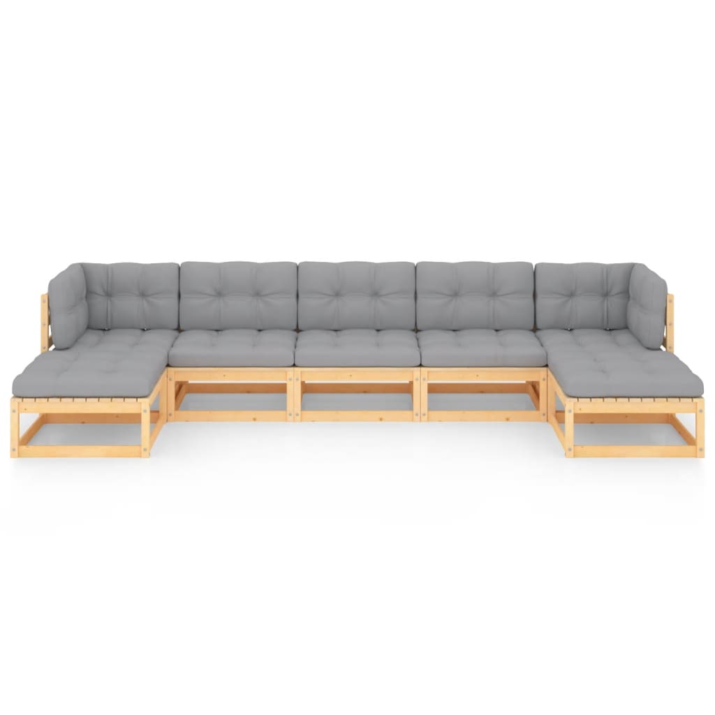 Loungesæt til haven 7 dele med hynder massivt fyrretræ - naturfarvet, ja, 1 - number 3.