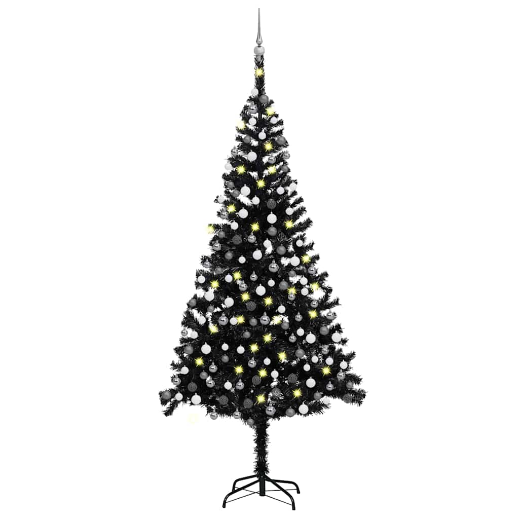 Artificial christmas tree with lights and ball set 240 cm pvc black - black and grey, 240 x 120 cm, 1 - number 1.