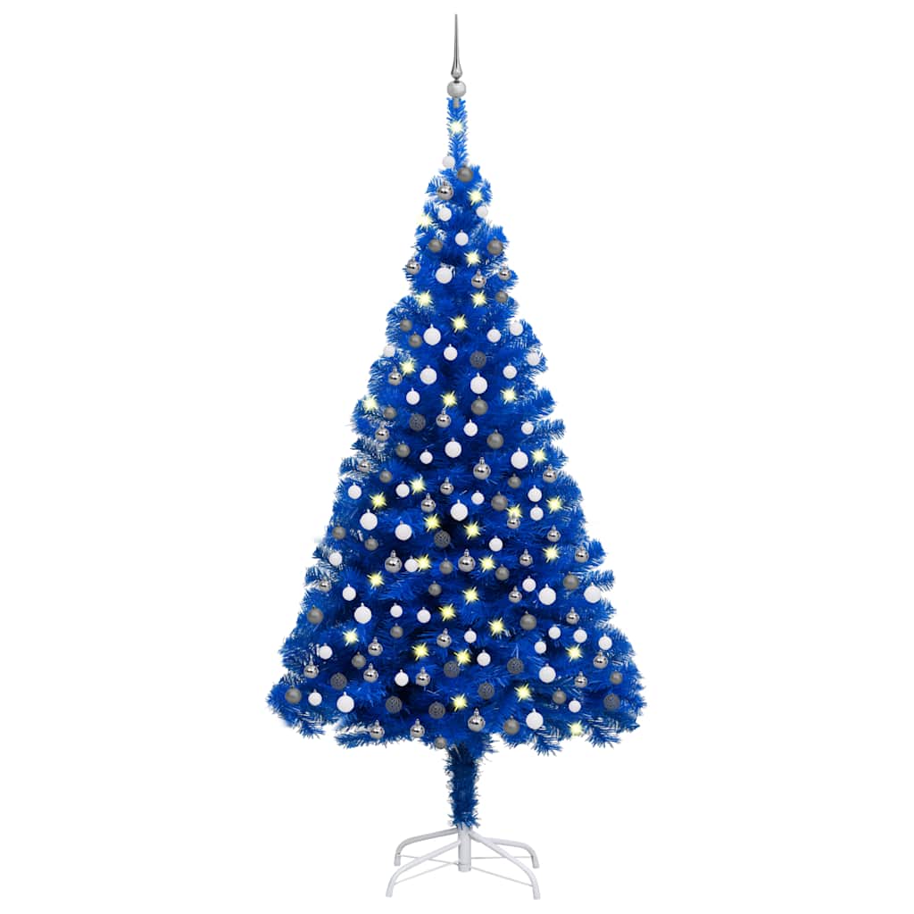 Artificial christmas tree with lights and ball set 210 cm pvc blue - blue and grey, 210 x 120 cm, 1 - number 1.