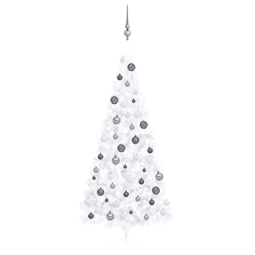 Demi-sapin de noël artificiel avec lumières et ensemble de boules 240 cm blanc - number 1.