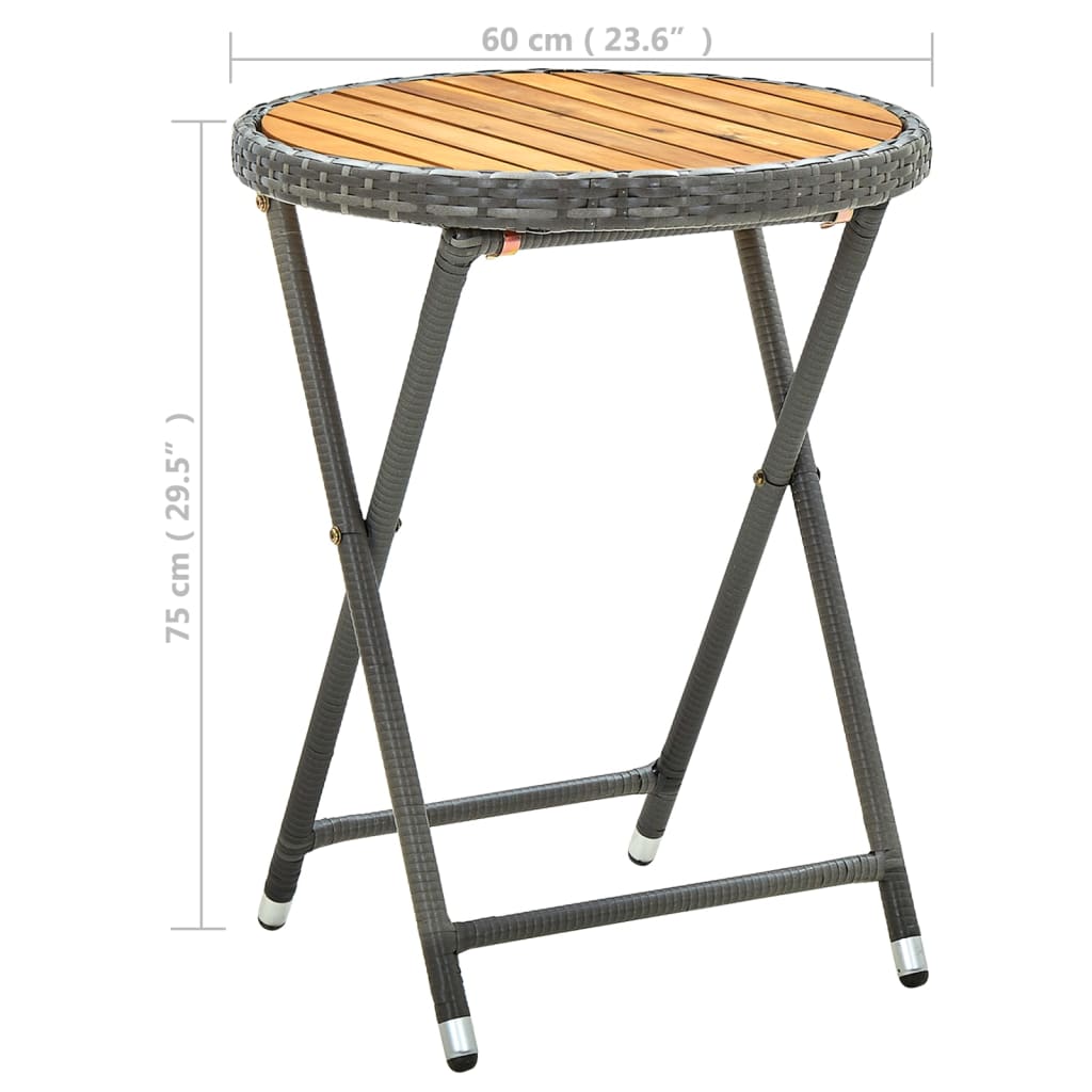 Tebord 60 cm massivt akacietræ og polyrattan - grå, 1 - number 7.