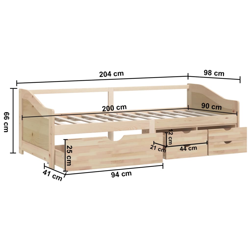 3-personers daybed med skuffer 90x200 cm massivt fyrretræ - brun - number 9.