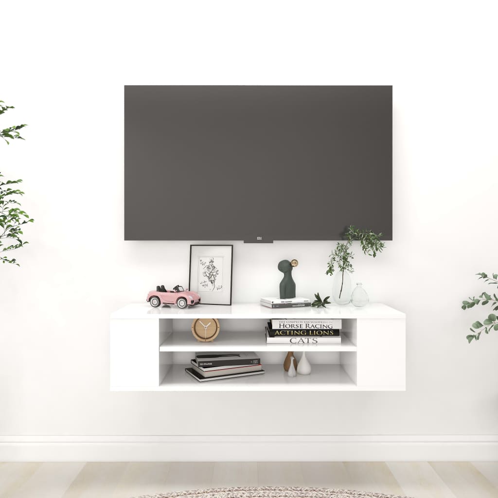 Veggmontert tv-bord 100x30x26,5 cm konstruert tre - hvit, 1 - number 1.