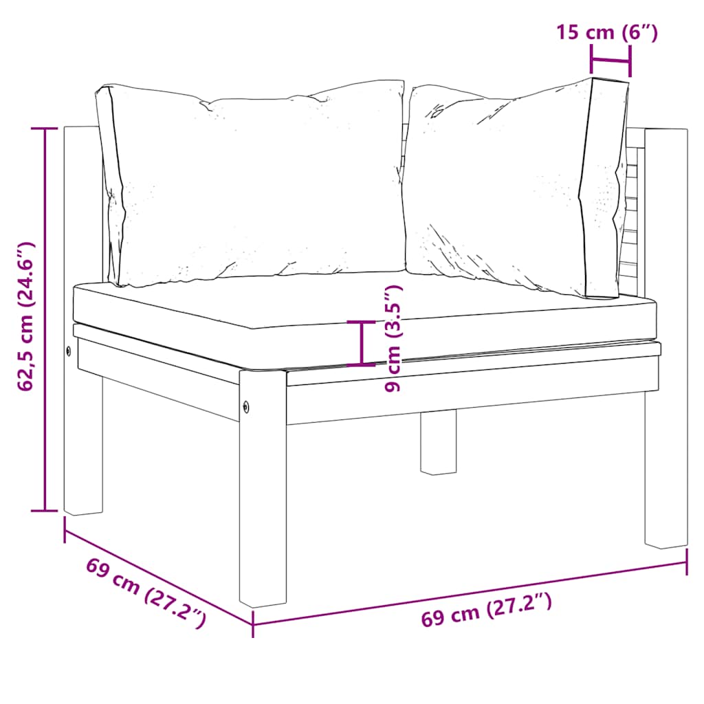 Sofa sett 2 deler med mørkegrå puter solid acacia tree - number 12.