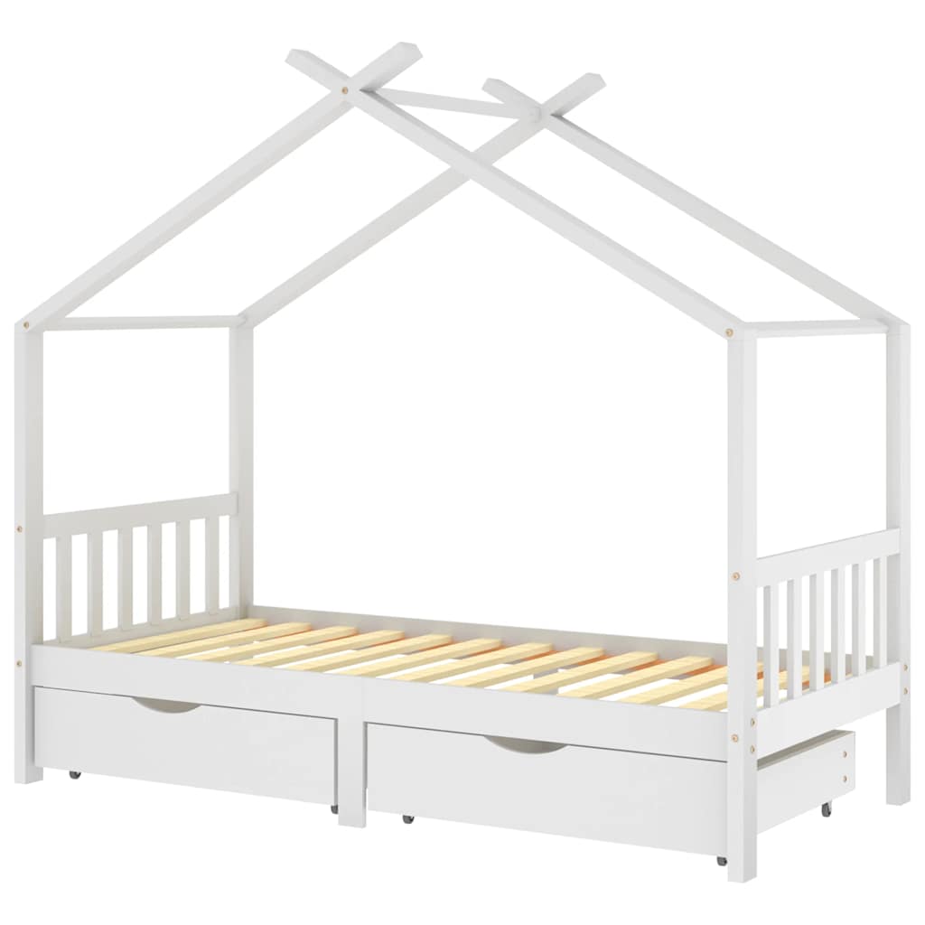 Sengeramme til børn 90x200 cm med skuffer massivt fyrretræ hvid - number 2.