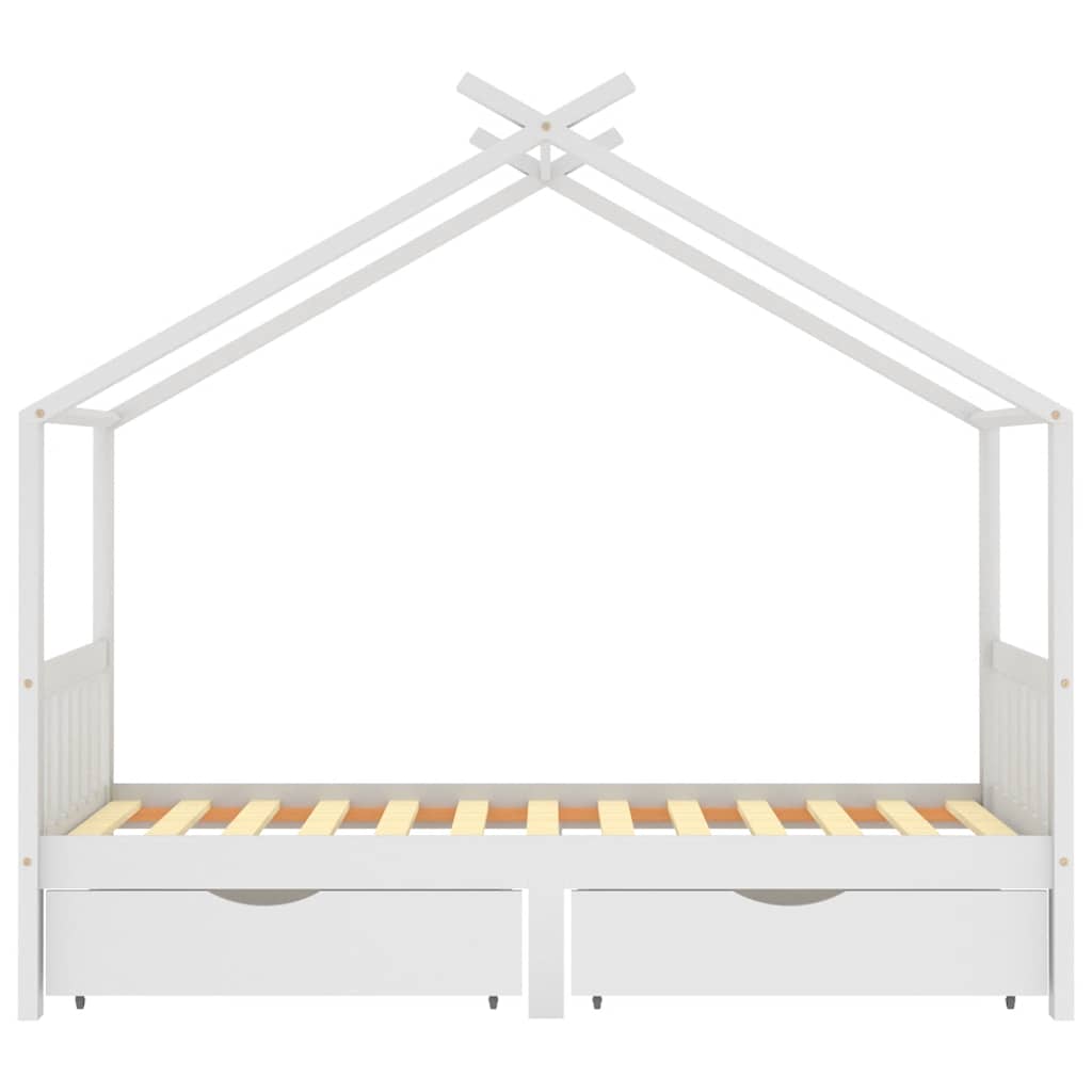 Sengeramme til børn 90x200 cm med skuffer massivt fyrretræ hvid - number 3.