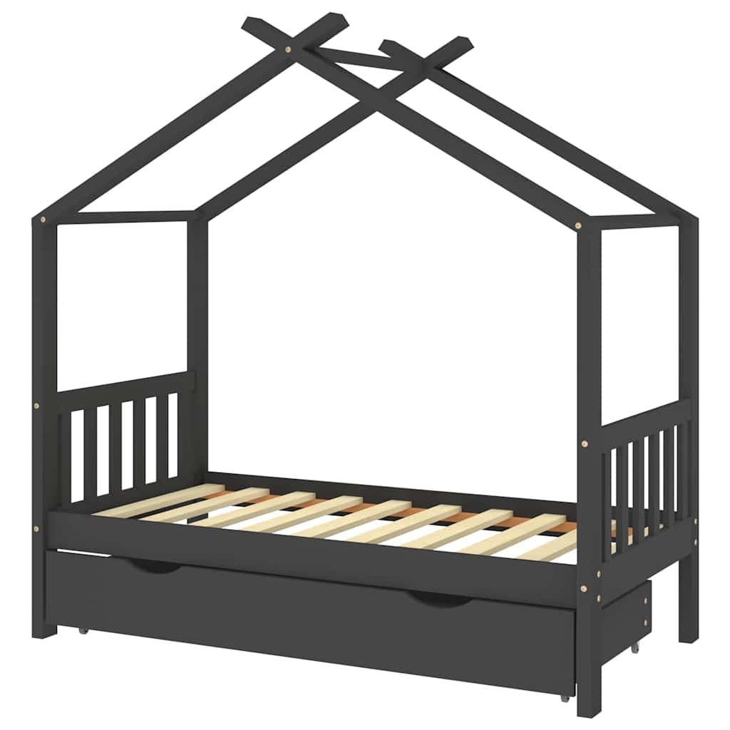 Bed frame for children + drawer 80x160 cm solid pine dark grey - number 2.