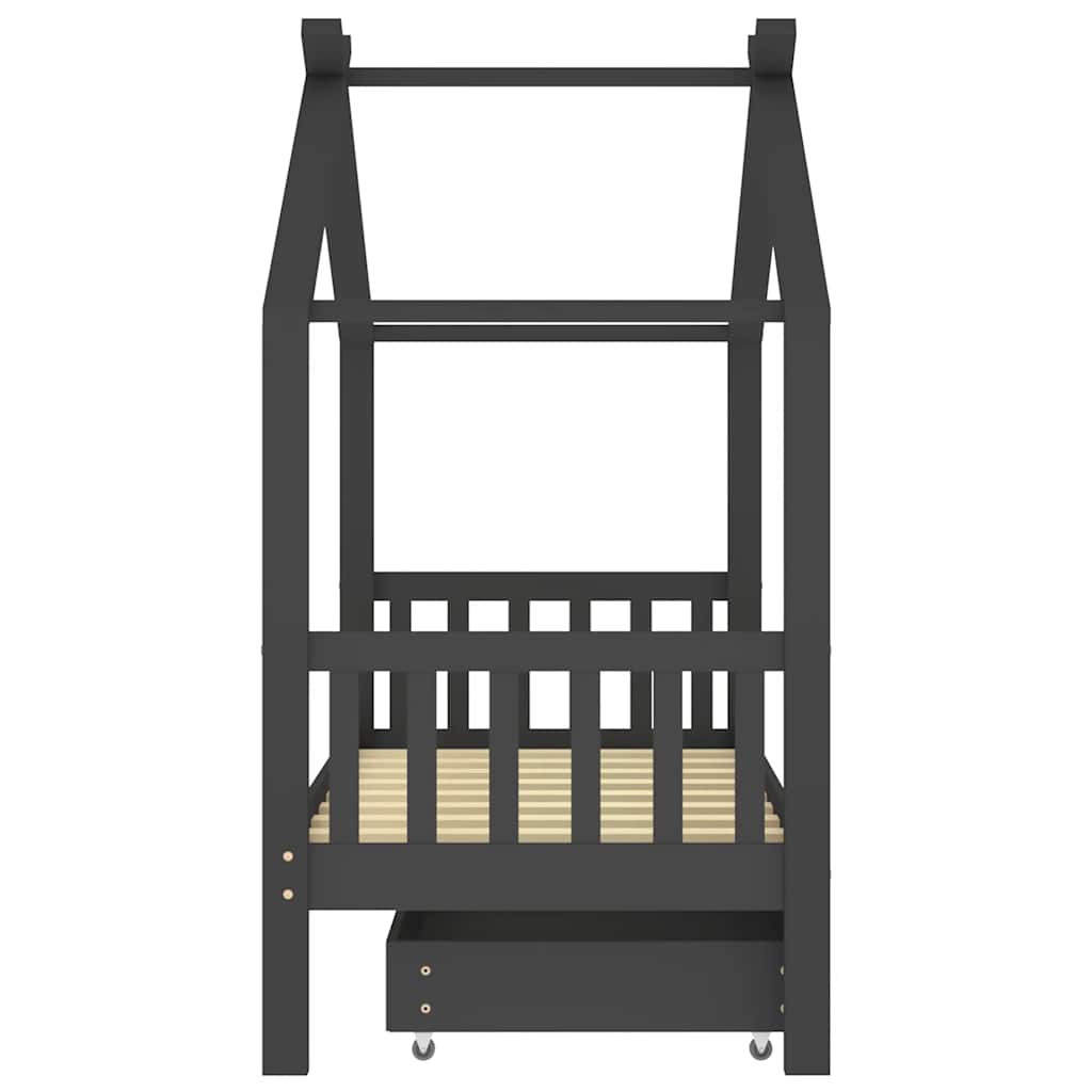 Bed frame for children + drawer 80x160 cm solid pine dark grey - number 4.