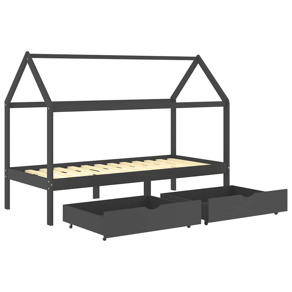 Sengeramme for barn + skuffer 90x200 cm massiv furu mørkegrå - number 5.