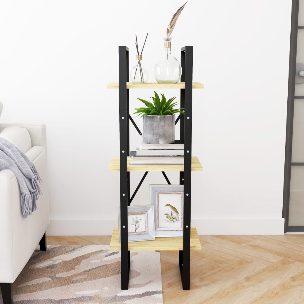 Bokhylle 3 hyller heltre furu - naturfarge, 40 x 30 x 105 cm, 1, tre - number 3.