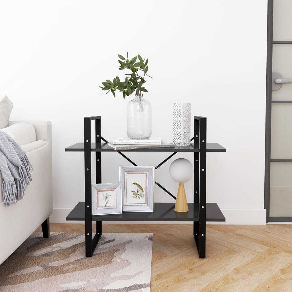 Bokhylle med 2 hyller 80x30x70 cm - grå, 1, 70 cm, konstruert tre - number 6.