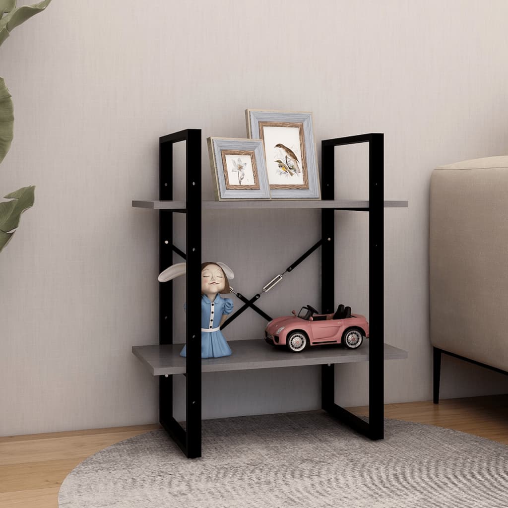 Bokhylle 2 hyller heltre furu - grå, 60 x 30 x 70 cm, 1, tre - number 3.