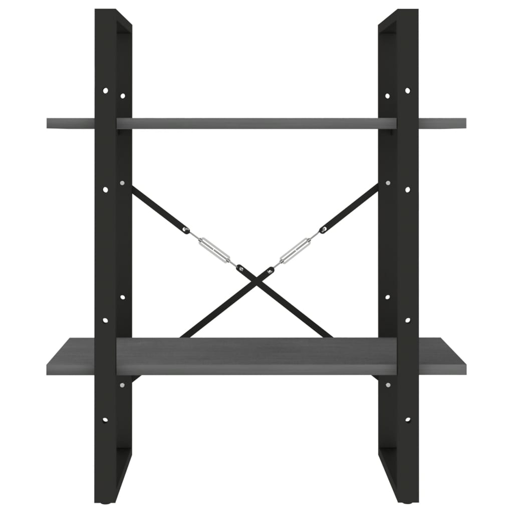 Bokhylle 2 hyller heltre furu - grå, 60 x 30 x 70 cm, 1, tre - number 5.