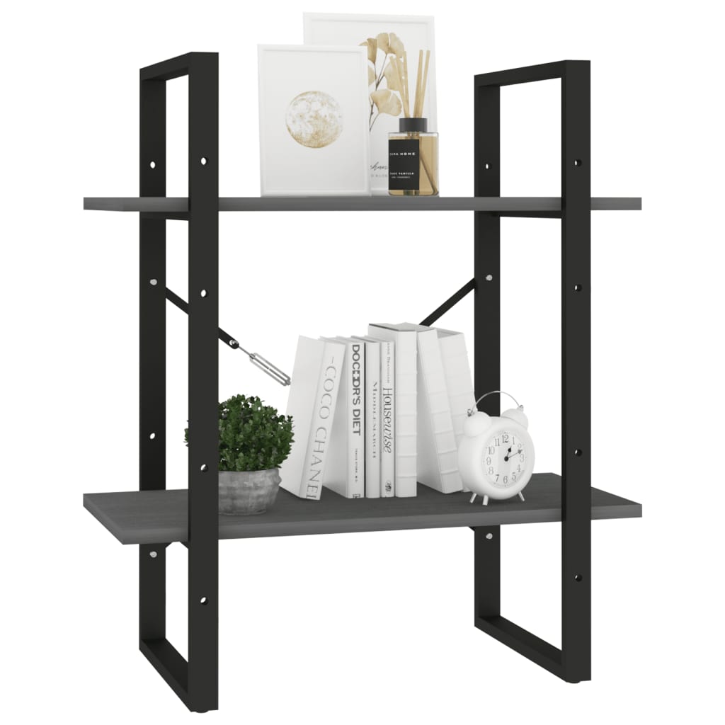 Bokhylle 2 hyller heltre furu - grå, 60 x 30 x 70 cm, 1, tre - number 4.