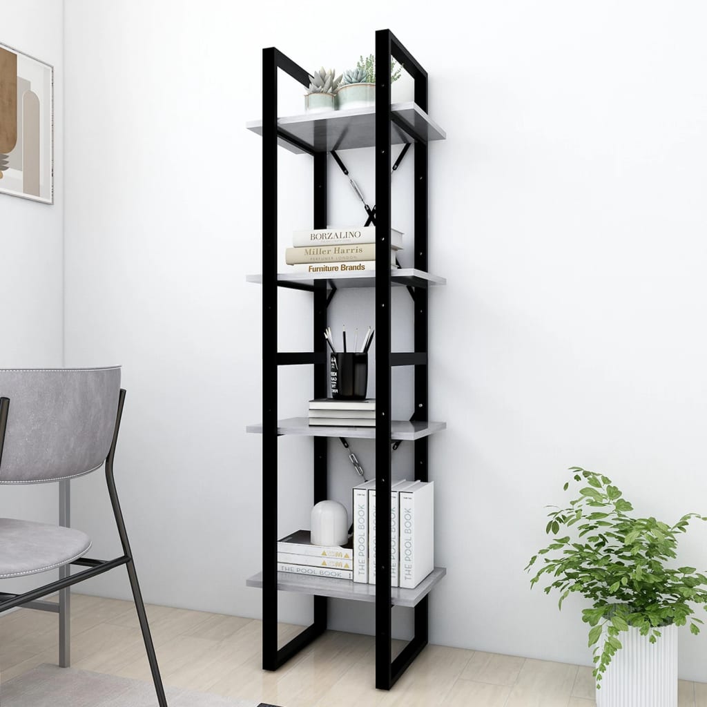 Bookcase with 4 shelves - concrete grey, 40 x 30 x 140 cm, 1, engineered wood - number 3.