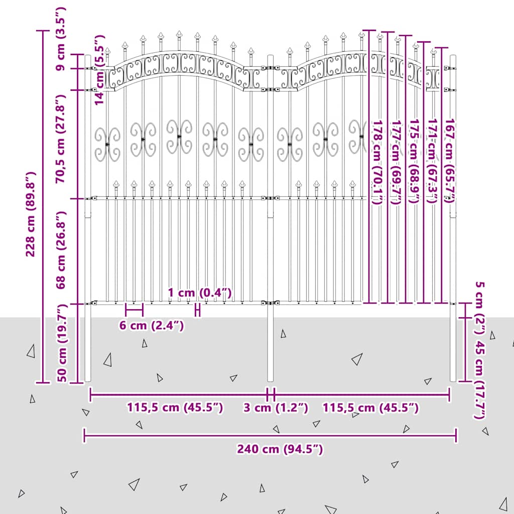 Clôture de jardin avec piquet 222 cm acier thermolaqué noir - 240 x 222 cm, 1 - number 6.