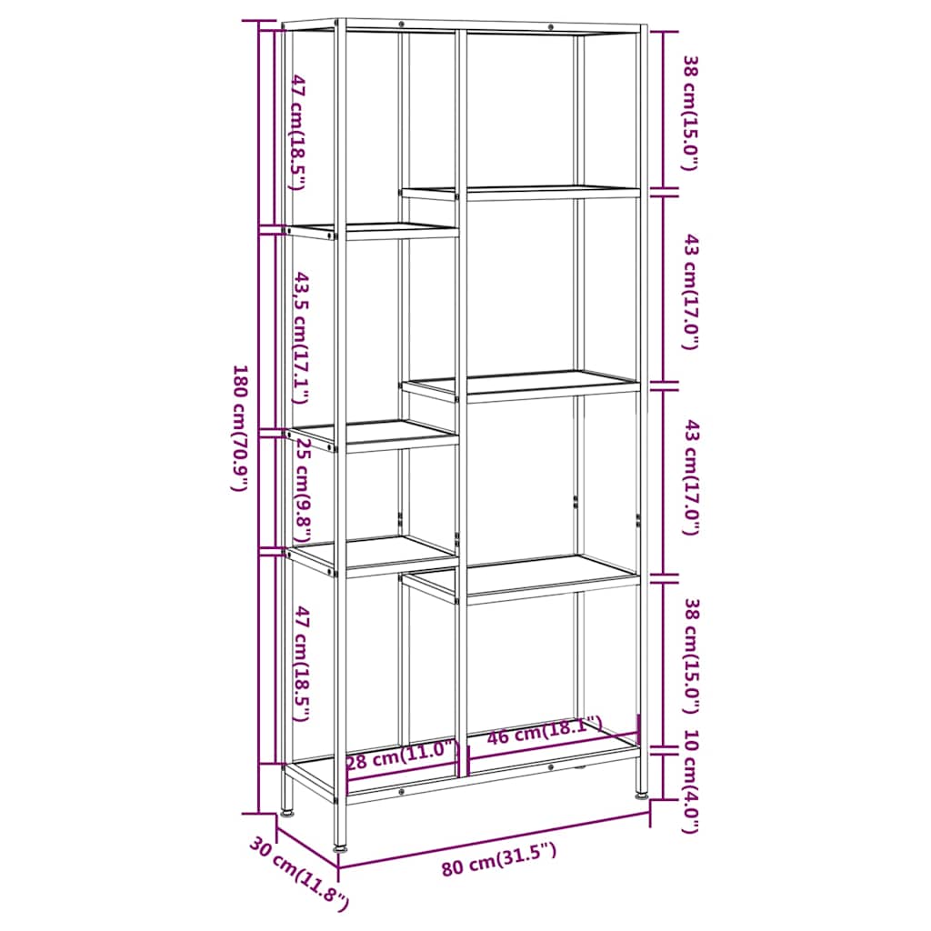 Bokhylle 80x30x180 cm stål og konstruert tre - lysebrun, 1, 180 cm - number 5.