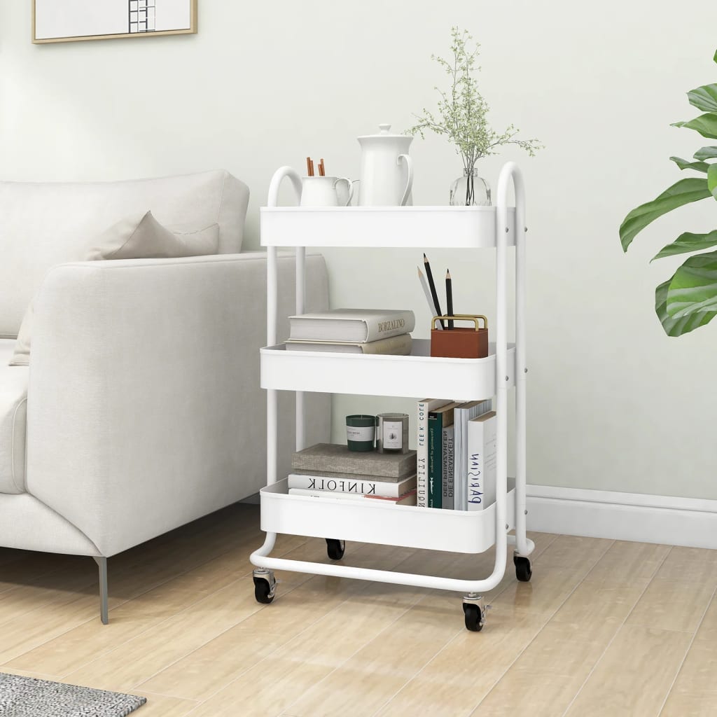 Trolley with 3 shelves 43x34x79 cm steel - white - number 1.